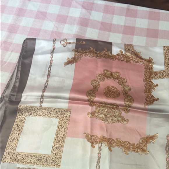Silky Chain Print Scarf in Pink, Cream & Brown 100% silk feeling polyester New - Picture 5 of 5